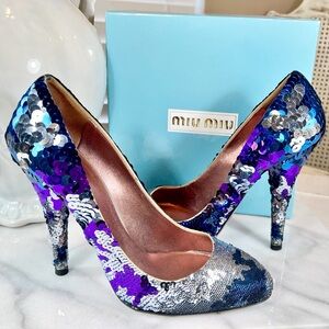 Miu Miu Multicolor Sequin Round Toe Pumps